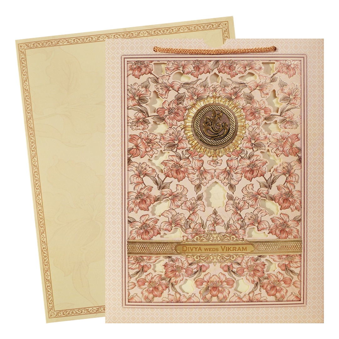 Pink Floral Bag Style Wedding Card-KNAS3102