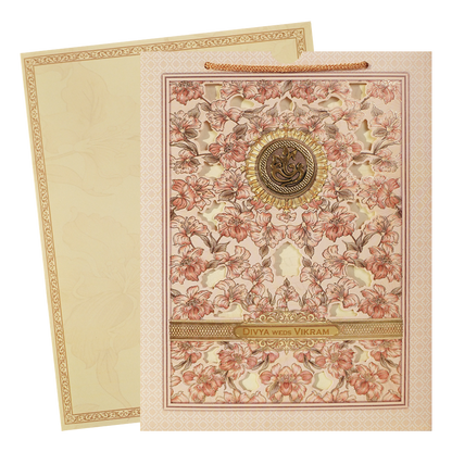 Pink Floral Bag Style Wedding Card-KNAS3102