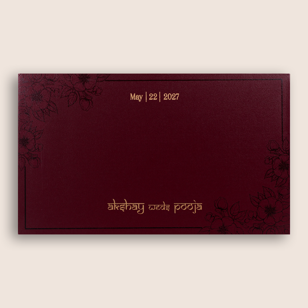 Dark Pink Embossed Floral Padded Wedding Card - KPR024570