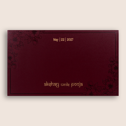 Dark Pink Embossed Floral Padded Wedding Card - KPR024570