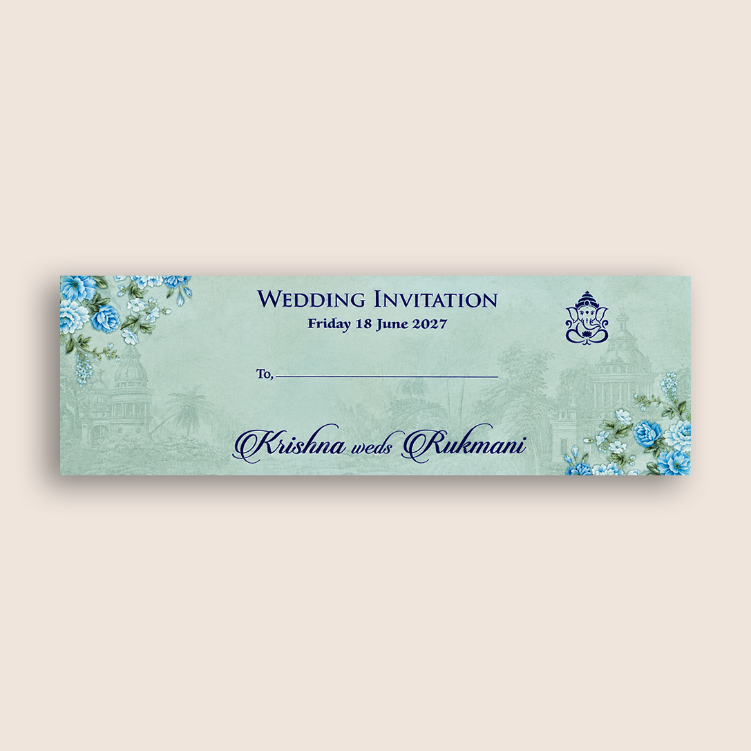 Blue MDF Floral Three Fold Wedding Card - KJTS1908