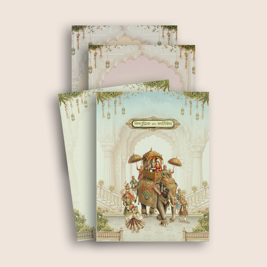 Grey Royal Elephant Baraat Padded Wedding Card -KAA05670