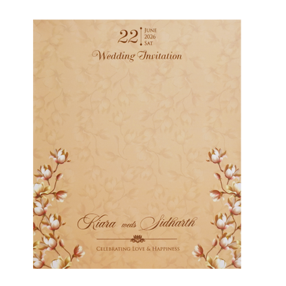 Beige Brown Floral Laser Cut Wedding Card - KFR14040