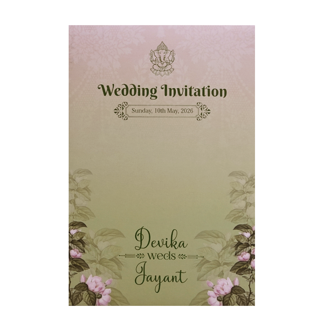 Sage Green Floral Hanging LightsPadded Wedding Card - KVN07330
