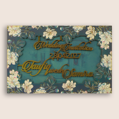 Blue Floral MDF Marriage Invitation - KVN07760
