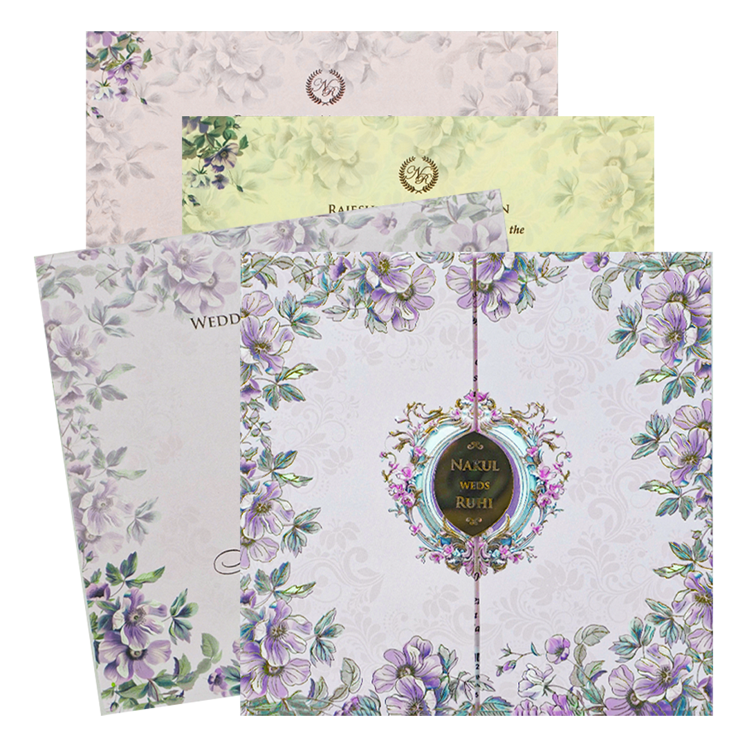 Lavender Floral Padded Wedding card-KRE27960