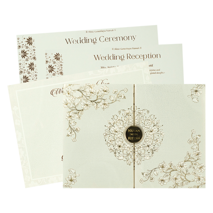 White Floral Medallion Door Padded Wedding Card-KRE28340