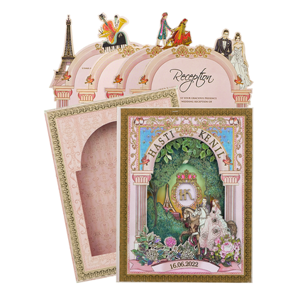 Pink Floral Bride Groom Laser-Cut Wedding Card-KNKUP047