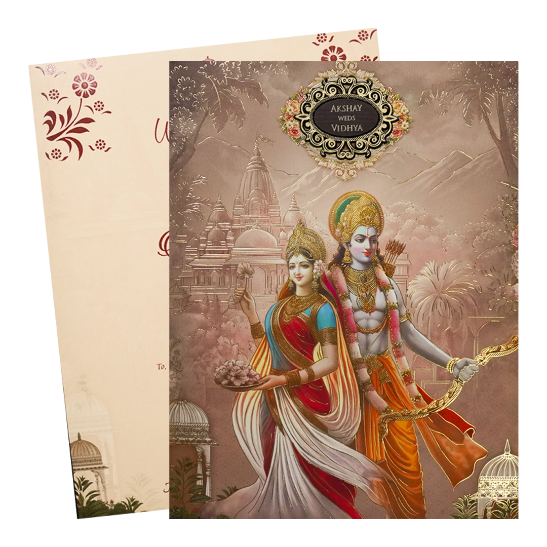 Rama Sita Traditional Padded Wedding Card - KSH72350