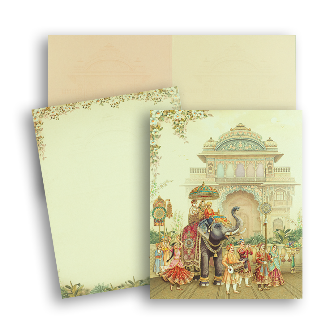 Cream Royal Palace Elephant Wedding Card - KAA05120