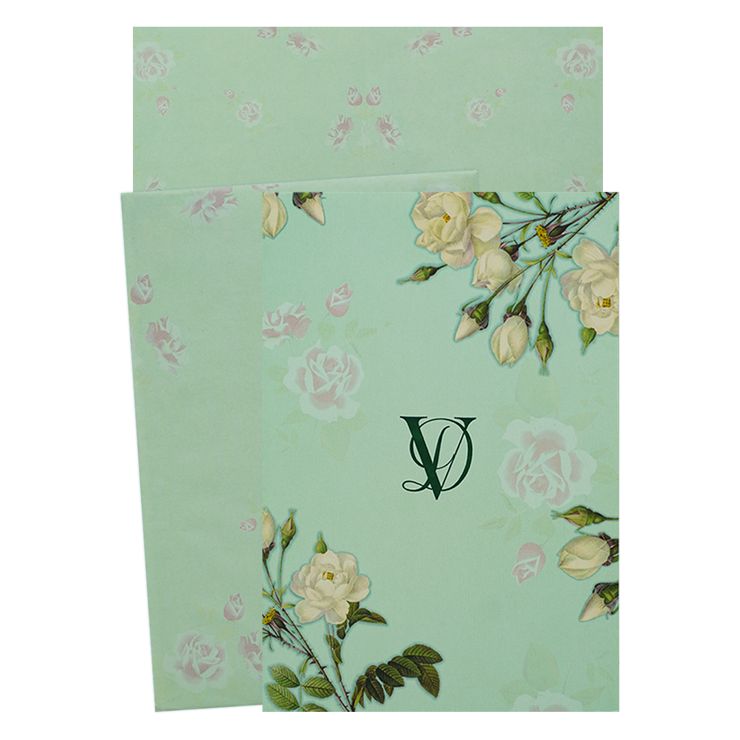 Green Rose Floral Wedding Card-KNPP682G