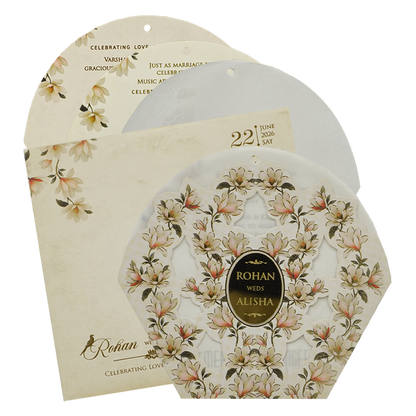 Ivory Cream Floral Laser-cut Wedding Card - KFR16180