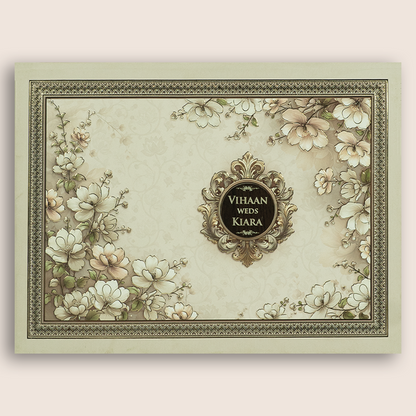 White Floral Embossed Padded Wedding Card - KSH18920