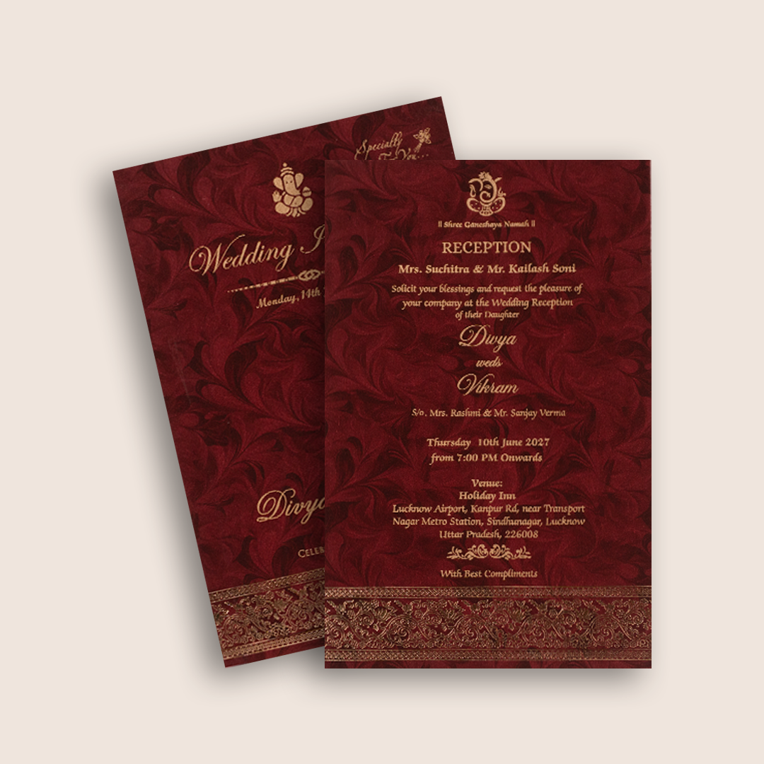 Burgundy Single Sheet Wedding Invitation - KNPD1691