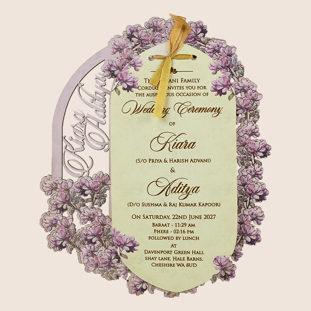 Lavender Floral MDF Laser Cut Marriage Card - KFR15040