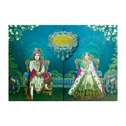 Royal Teal Bride and Groom Gold Foil Wedding Invitation Card-KRB09070