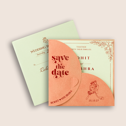Peach Floral Designer Open Cut Invitation Card - KJP25170