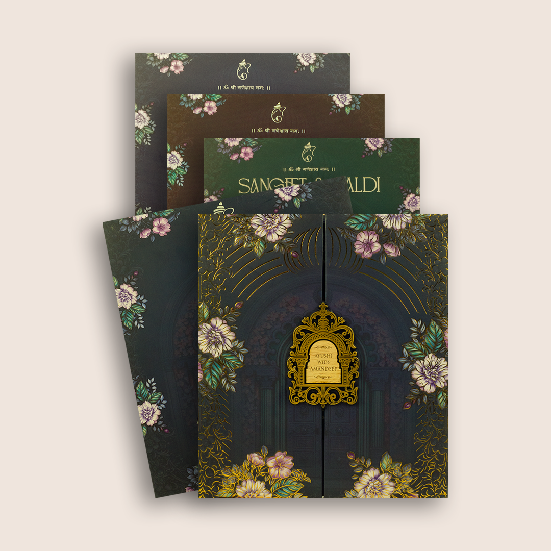 Navy Blue Door Style Padded Wedding Card - KVN07970
