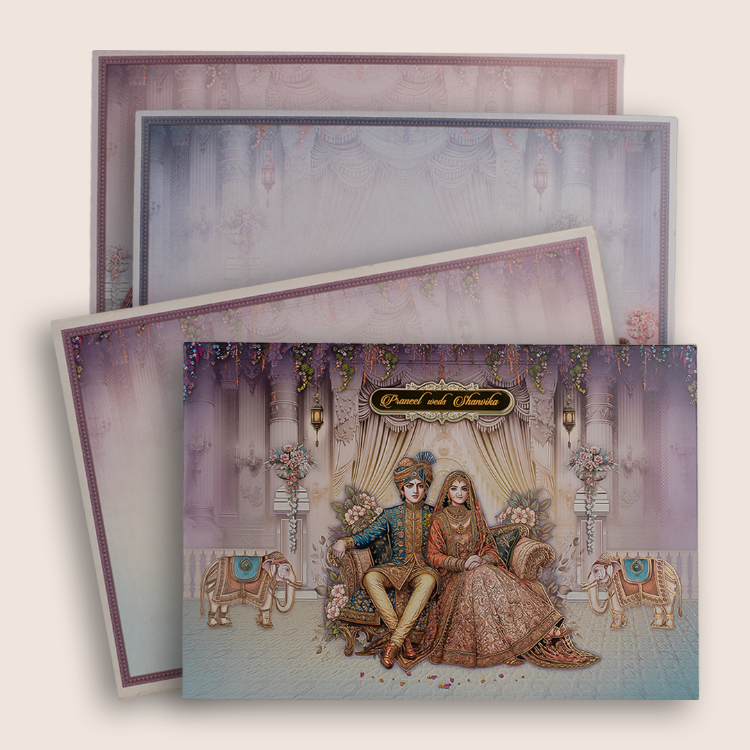 Lavender Padded Bride Groom Wedding Card - KAA05970