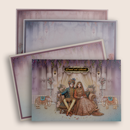 Lavender Padded Bride Groom Wedding Card - KAA05970
