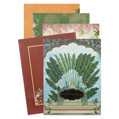 Maroon Green Leaf Padded Wedding Card-KBM05230