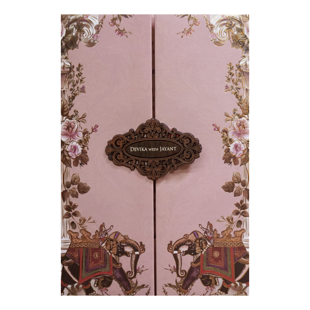 Pink Floral Royal Elephant Padded Wedding Card - KVN07430