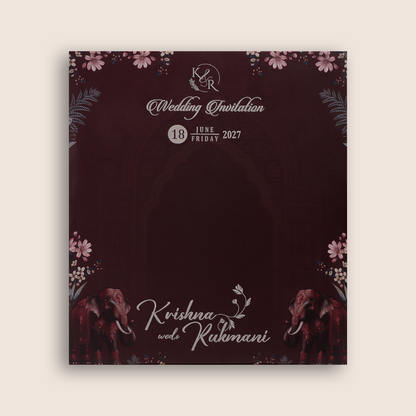 Brown Floral Padded Door Style Invitation Card - KJTS1936