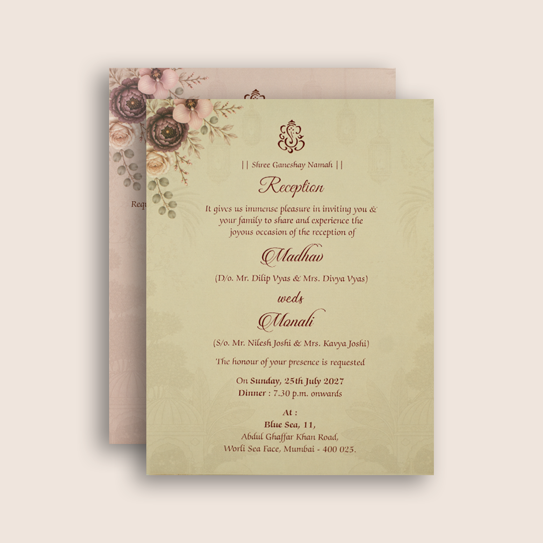 Pastel Green Floral Laser Cut Padded Invitation Card - KJTS3702