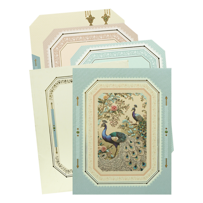 Blue Peacock Floral Padded Wedding Card-KBM05080