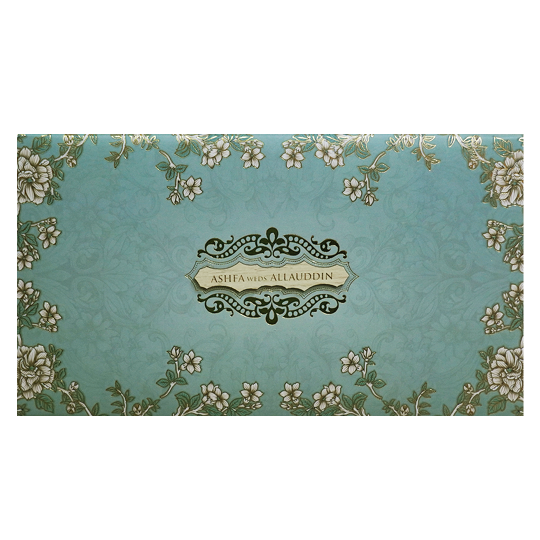 Blue Floral Door  Padded Wedding Card-KVN07460