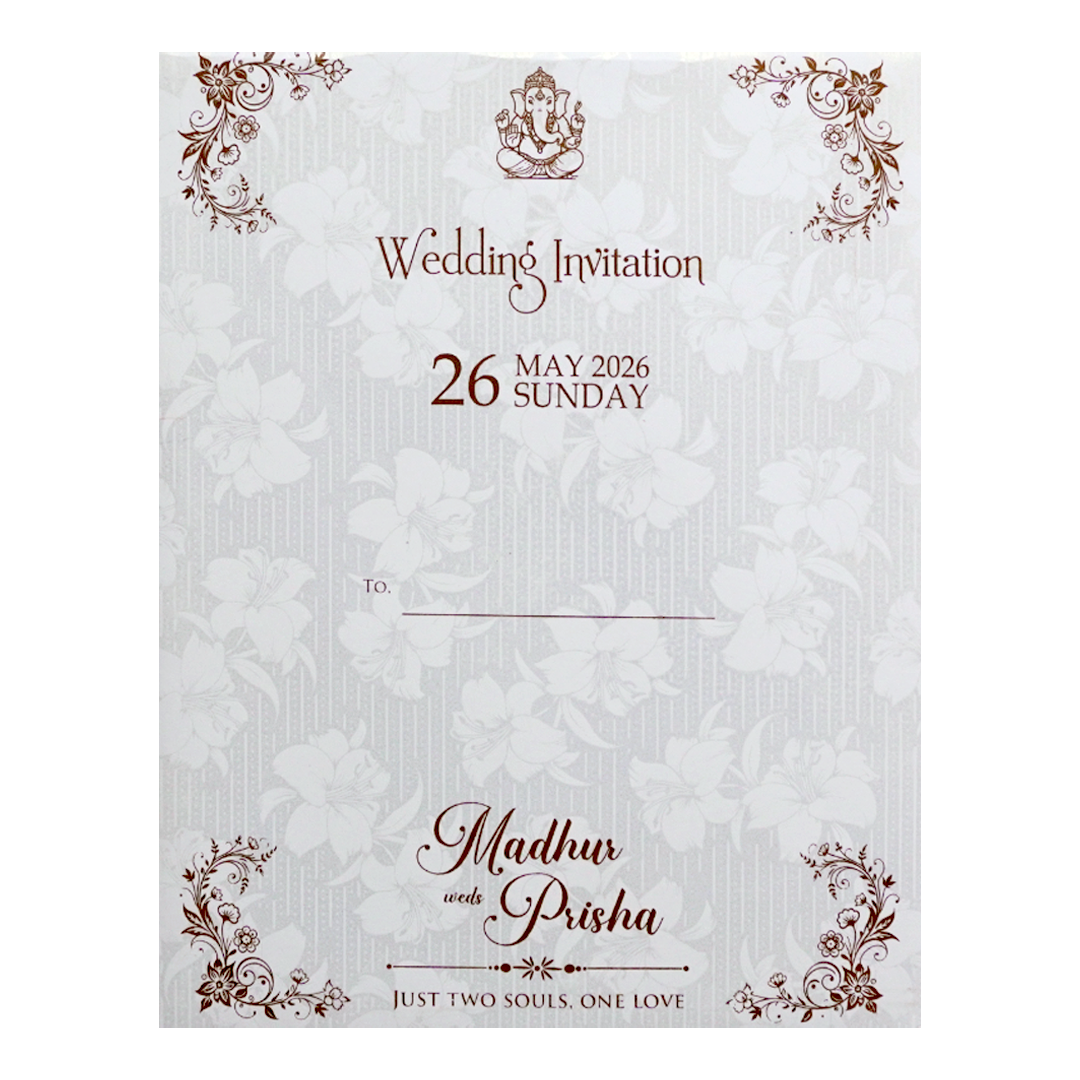 White Floral Padded Wedding Card - KSH73540