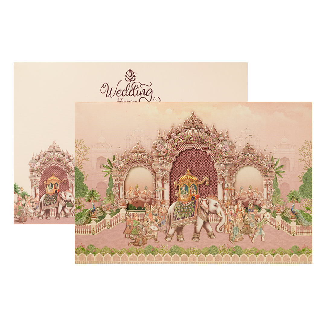 Pink Palace Elephant Padded Wedding Card-KSSC2470