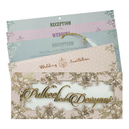 Pink Floral Laser Cut Wedding Card-KJTS1852