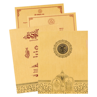 Gold Temple God Padded Wedding Card-KNM9318G