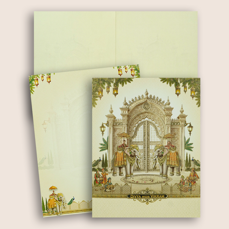 Cream Royal Palace Elephant Wedding Card - KNKN6321