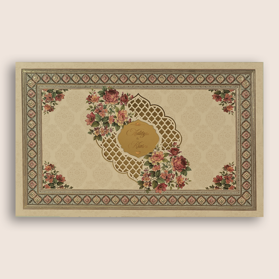 Peach Rose Embossed Floral Padded Invitation Card - KFR17420