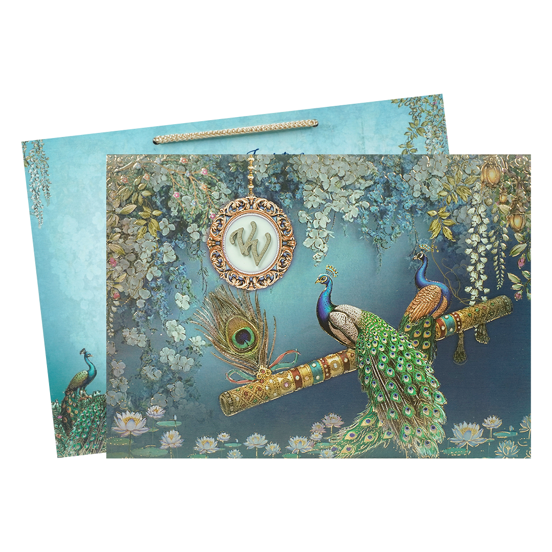 Navy Blue Peacock Bag Style Wedding Card-KSI65160