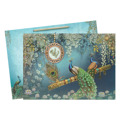 Navy Blue Peacock Bag Style Wedding Card-KSI65160