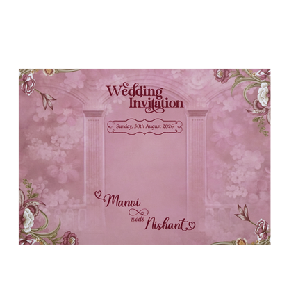 Pink Floral Doorp Padded Wedding Card - KVN07360