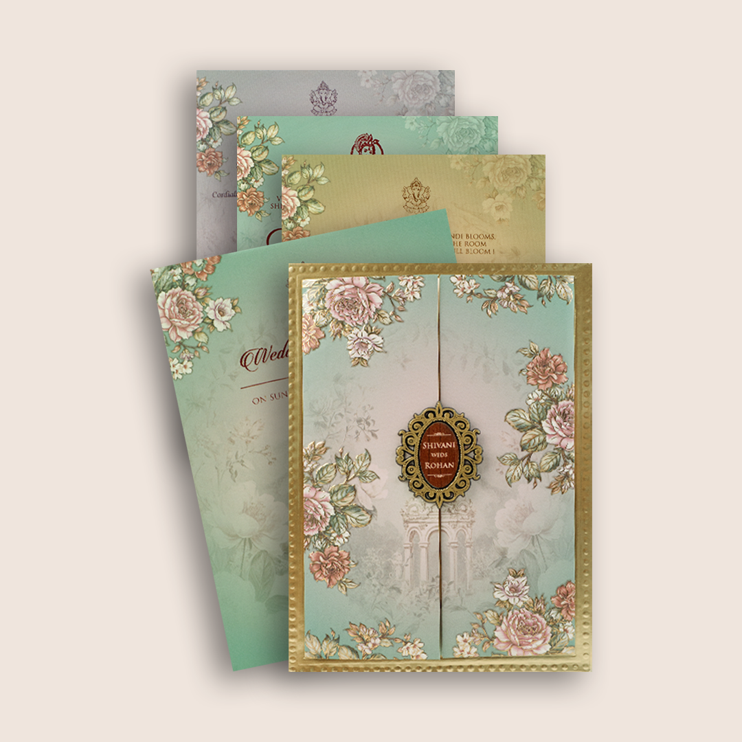 Green Embossed Rose Floral Marriage Card - KVN07940
