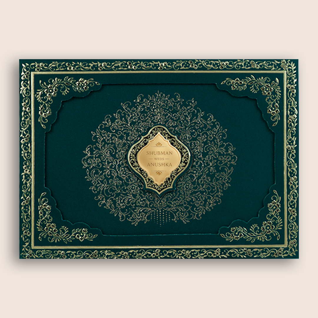 Green Floral Laser Cut Padded Wedding Invitation - KRB10480
