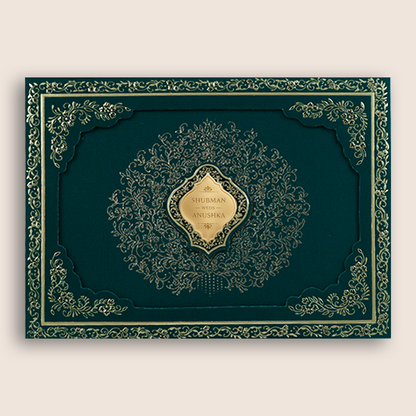 Green Floral Laser Cut Padded Wedding Invitation - KRB10480