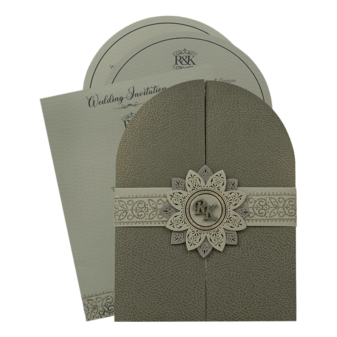 Grey Arch Flower Wedding Card-KSI65040