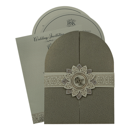 Grey Arch Flower Wedding Card-KSI65040