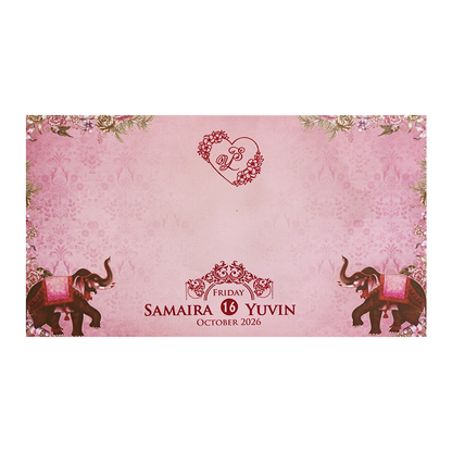 Pink Royal Elephant Floral Padded Wedding Card - KVN07470