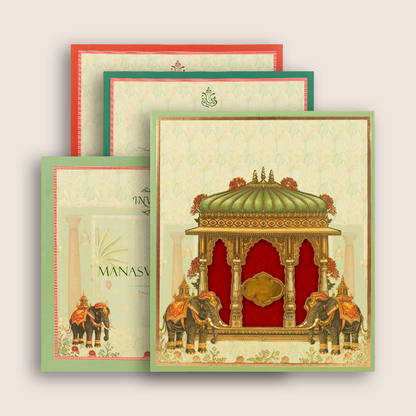 Green Padded Elephant Laser Cut Wedding Card - KVN08090