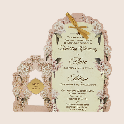 Pastel Pink Lilly Flower Laser Cut Wedding Card - KFR16250
