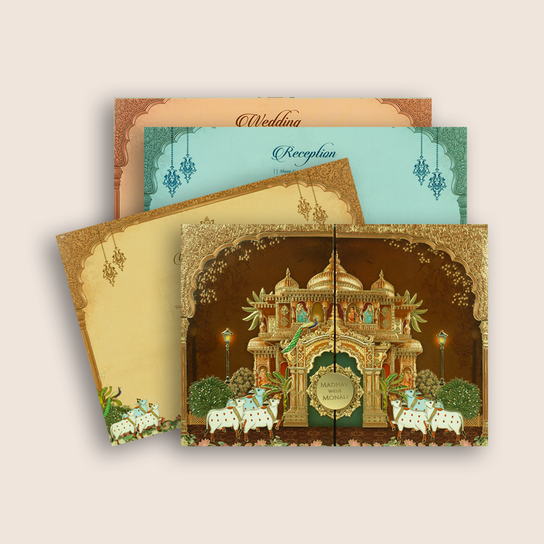 Brown Palace Door Style Padded Wedding Card - KRB09270