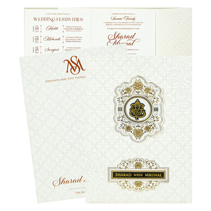 White Embossed Monogram Floral Wedding card-KRE28680