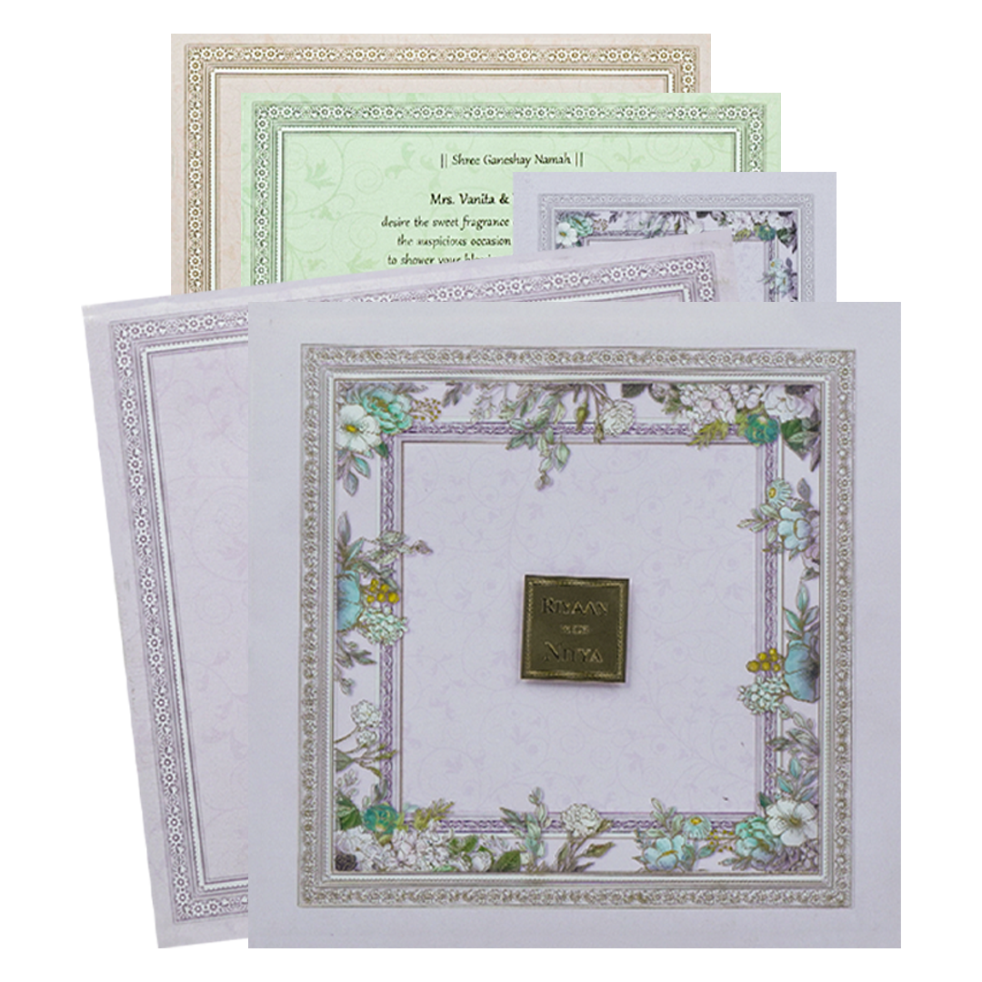 Lavender Floral Padded Wedding Card-KRC31130